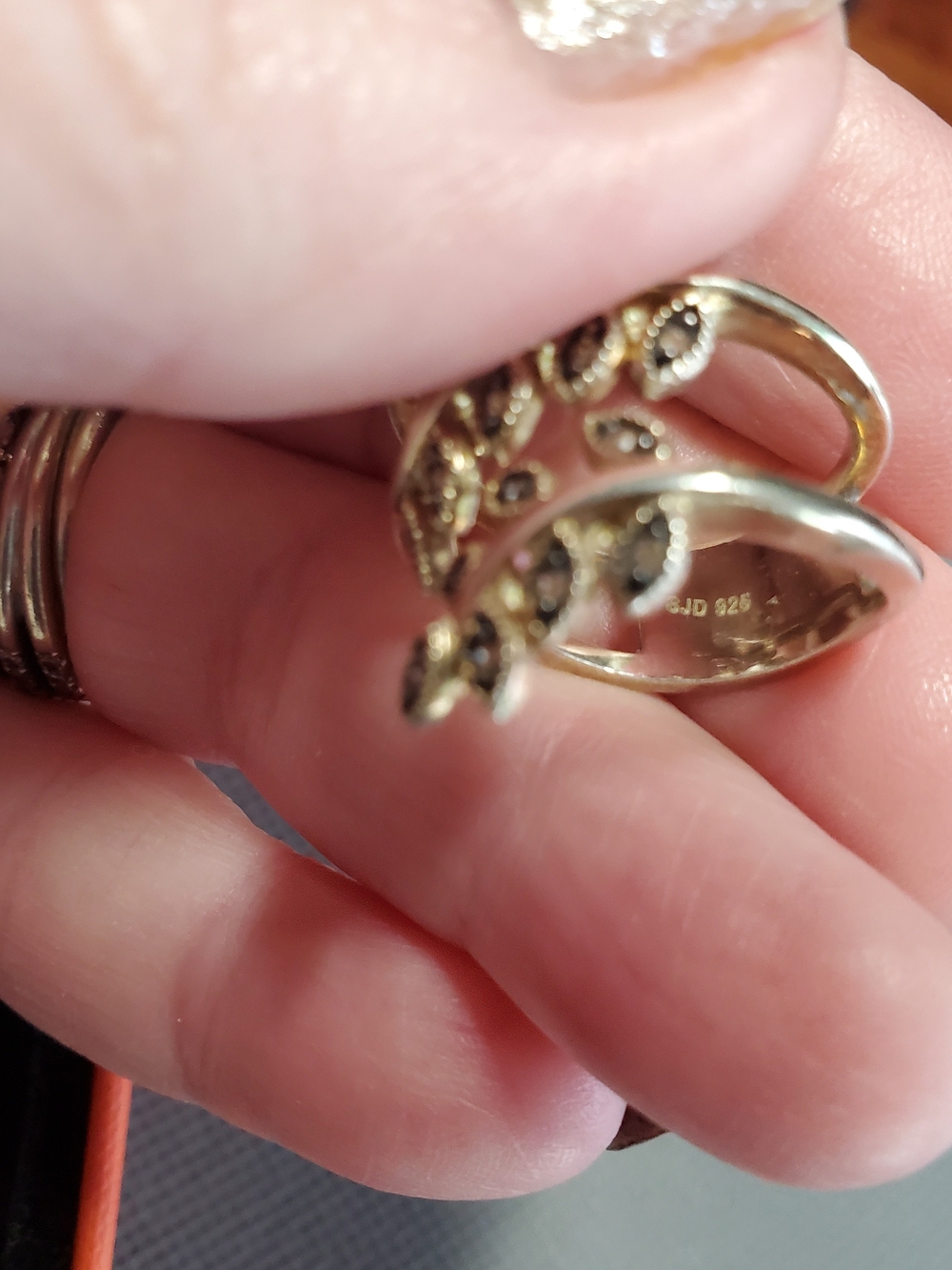 Vtg SJD 925 Sterling Silver Marcasite Leaf Bypass Wrap Ring Statement 3 Row 6.5 - Picture 4 of 8
